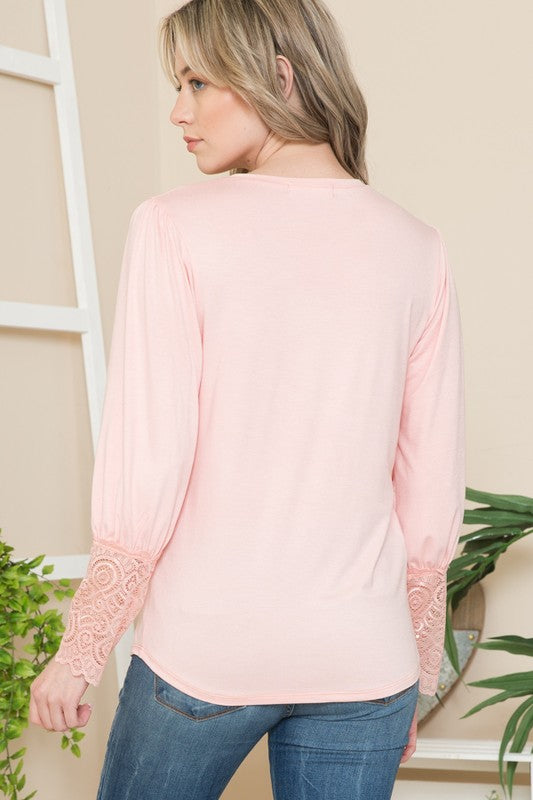 Lace Sleeve Rayon Spandex Top