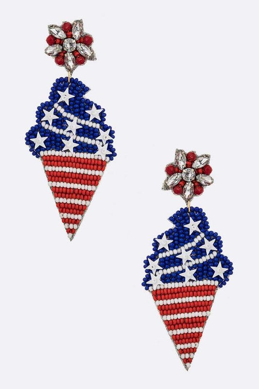 USA Flag Beaded Ice Cream Cone Earrings