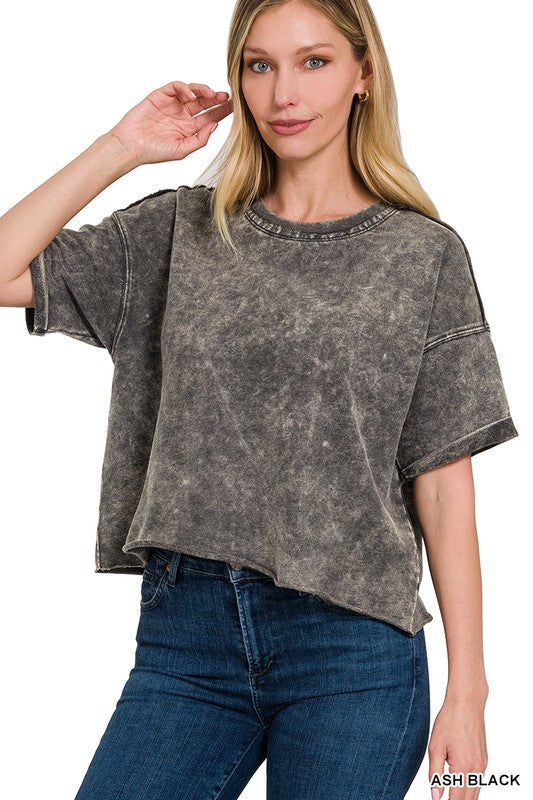 French Terry Avid Wash Raw Edge Crop Top