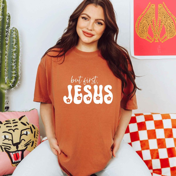 But First Jesus Flowers Garment Dyed Tee (4 Colors)