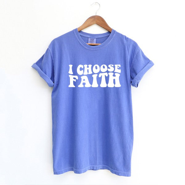 Retro I Choose Faith Wavy Garment Dyed Tee (4 Colors)