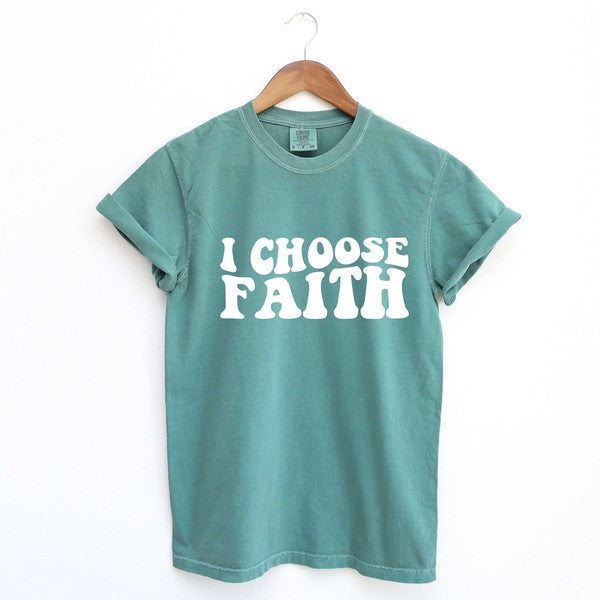 Retro I Choose Faith Wavy Garment Dyed Tee (4 Colors)