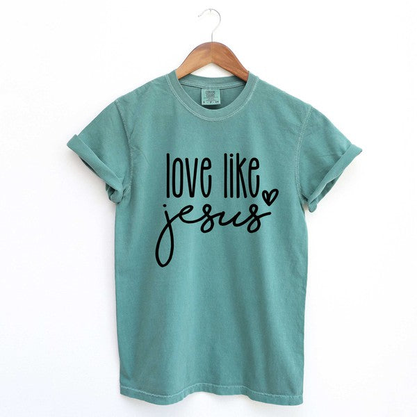 Love Like Jesus Cursive Heart Garment Dyed Tee (4 Colors)