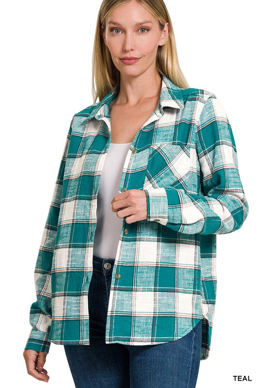 Cottom plaid shacket with front pocket