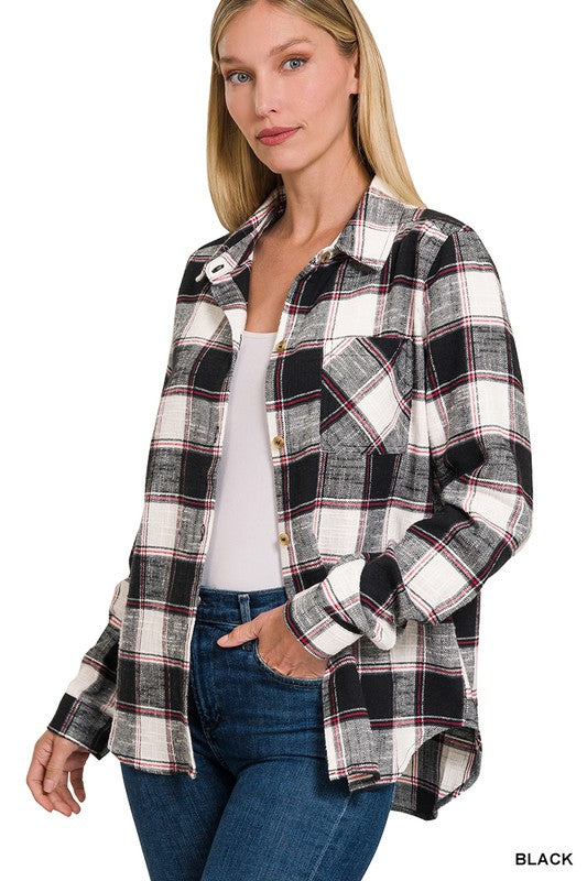 Cottom plaid shacket with front pocket