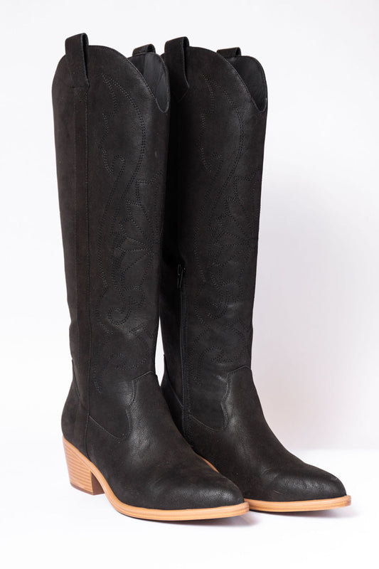 Shania Black Tall Cowboy Boots