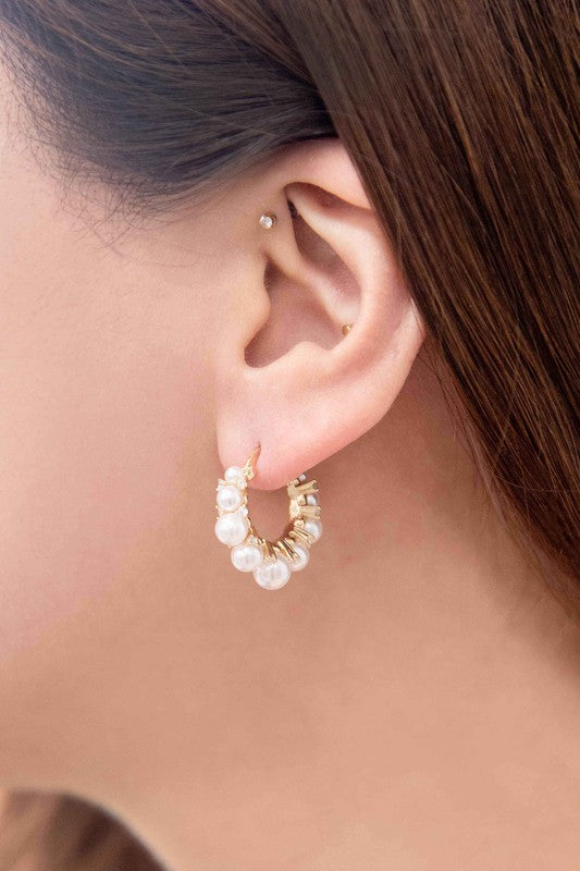 Pearl Crown Hoop Earrings