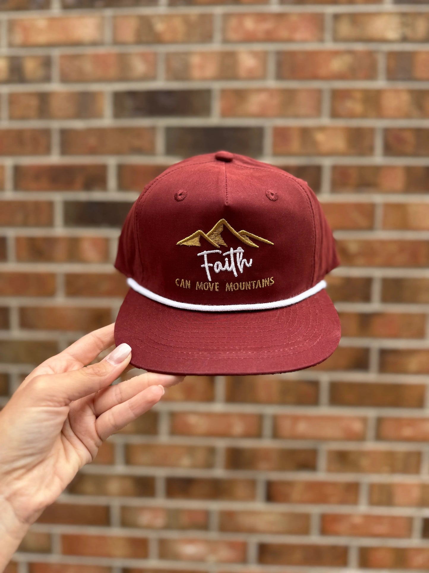 Faith Can Move Mountains Embroidered Rope Hat | Christian Rope Hat | Bible Verse Hat | Faith Hat