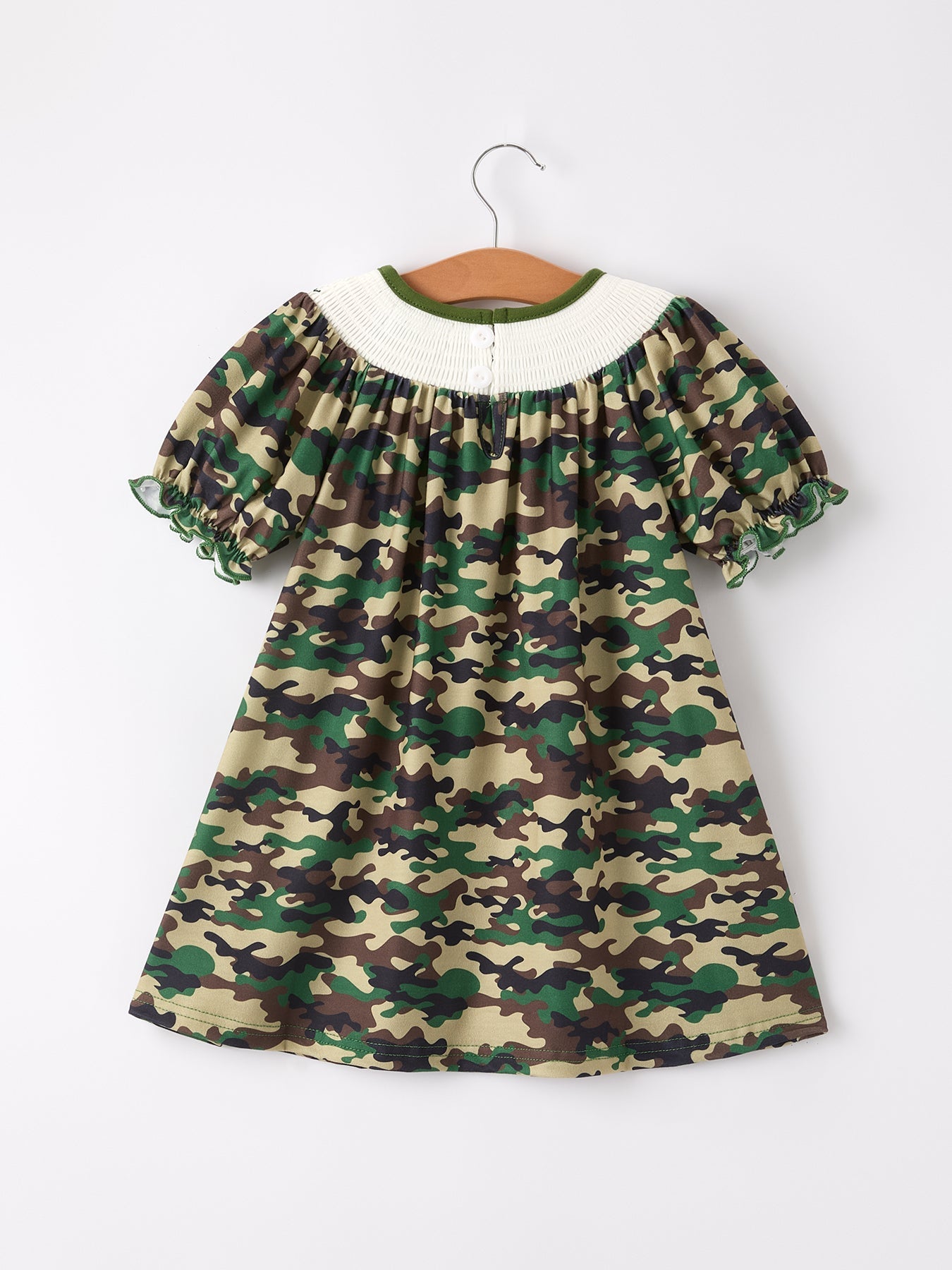 Camouflage Duck Smocking Embroidery Girls Dress