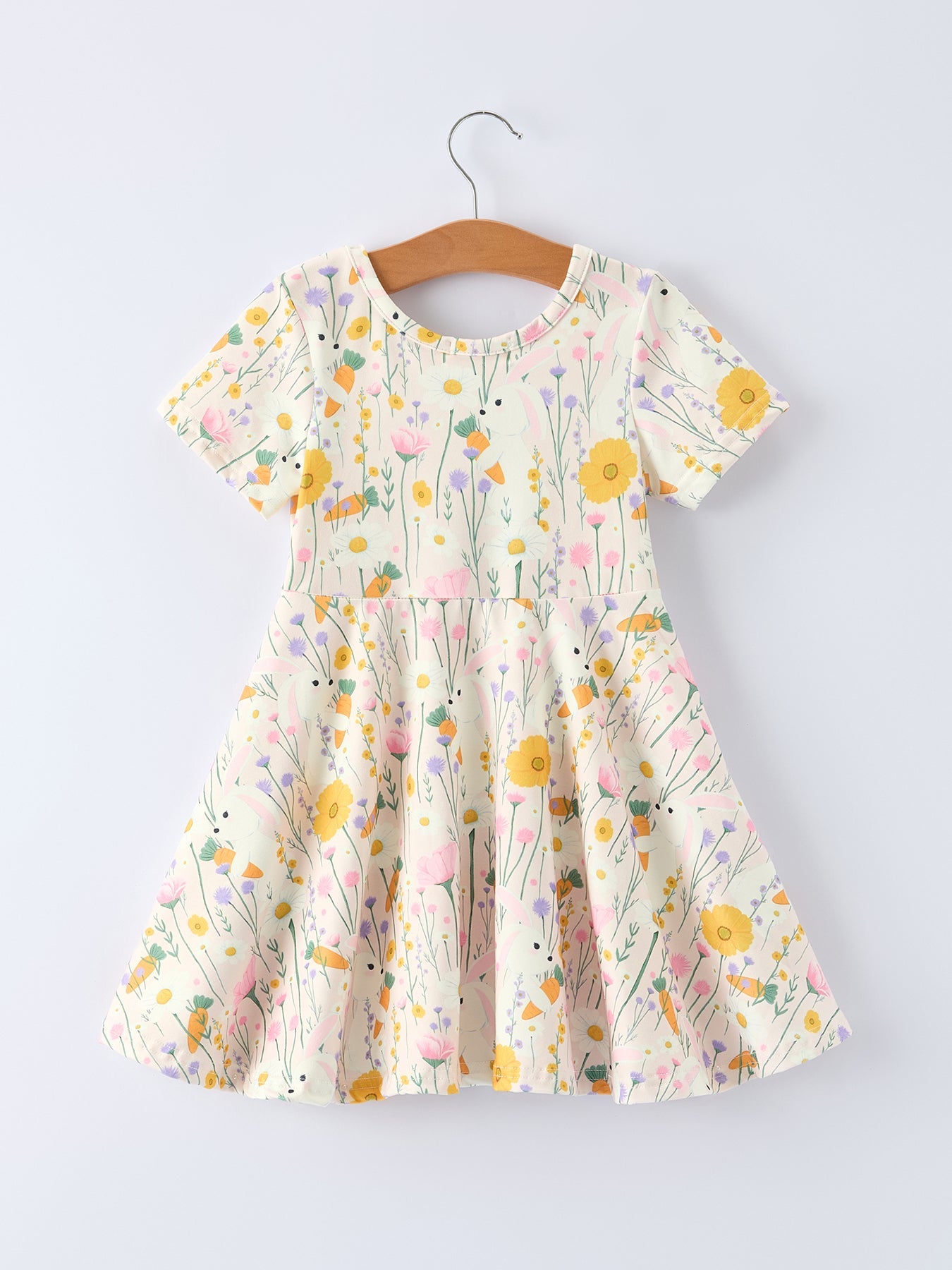 Spring Easter Bunny Yellow Floral Girls Dress
