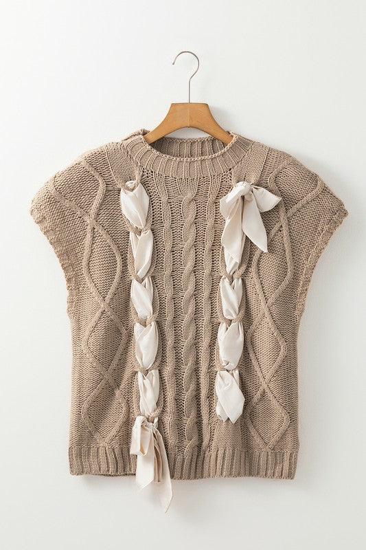 Cable Knit Satin Bowknot SPRING Sweater