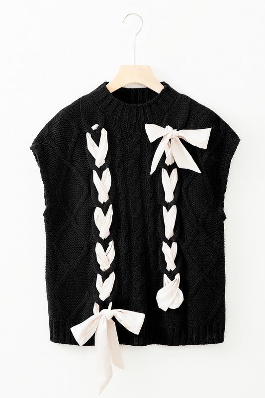 Cable Knit Satin Bowknot SPRING Sweater