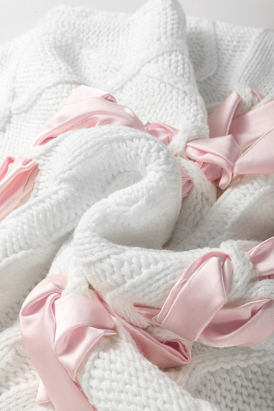 Cable Knit Satin Bowknot SPRING Sweater