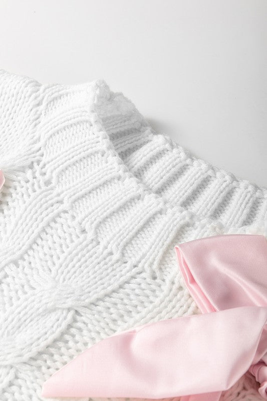 Cable Knit Satin Bowknot SPRING Sweater