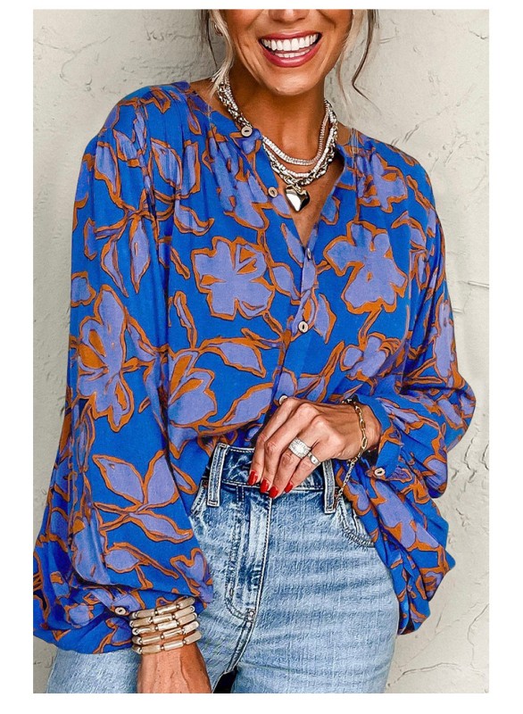 Floral Print Batwing Sleeve Buttoned Fit Shirt