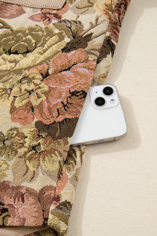 Floral Waffle Knit Patchwork Chest Pocket Buttoned