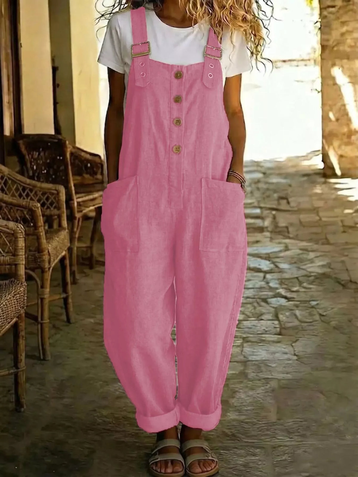 Button Front Wide Leg Overalls (7 Colors)
