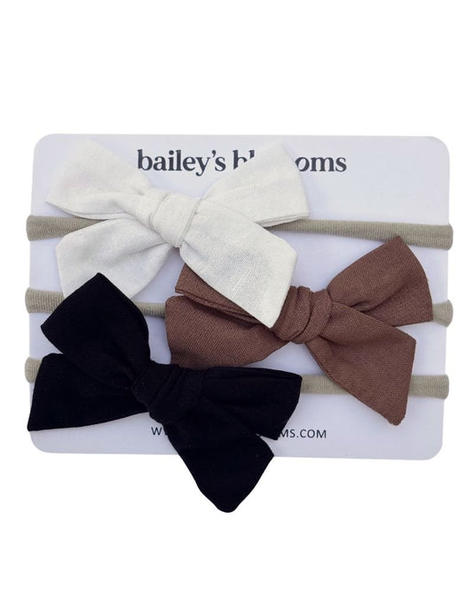 3-piece Linen Cotton Nylon Headband Set - Neutrals