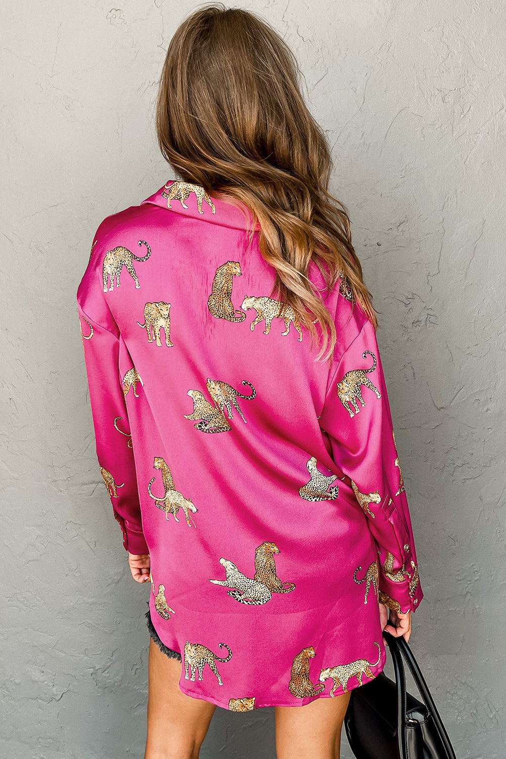 Rose Cheetah Animal Print Button Up Satin Shirt (2 Colors)