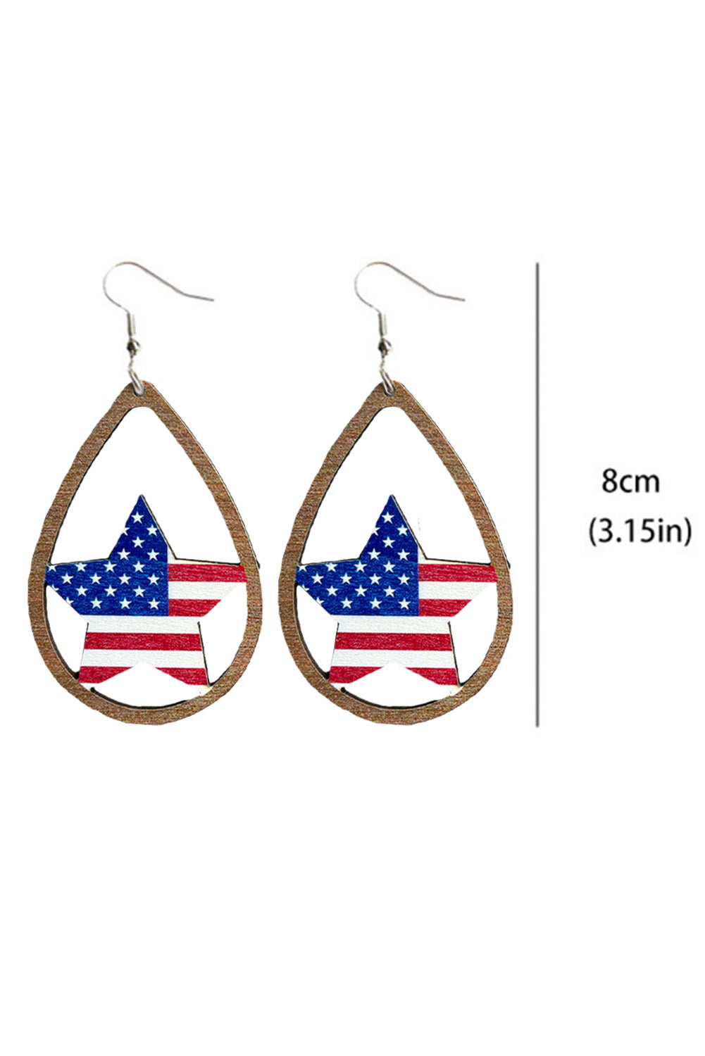 American Flag Star Shape Hollowed Wood Drop Earrings (2 Styles)