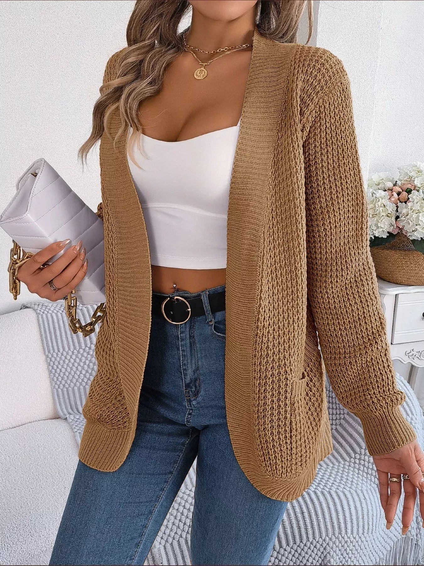 Chunky Knit Open Front Cardigan with Pockets (5 Colors)