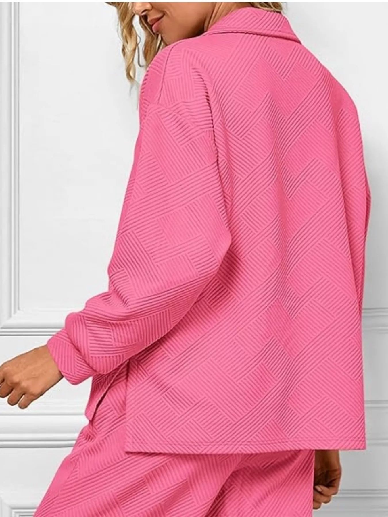 Side Slit Textured Top and Drawstring Pants Set (8 Colors)