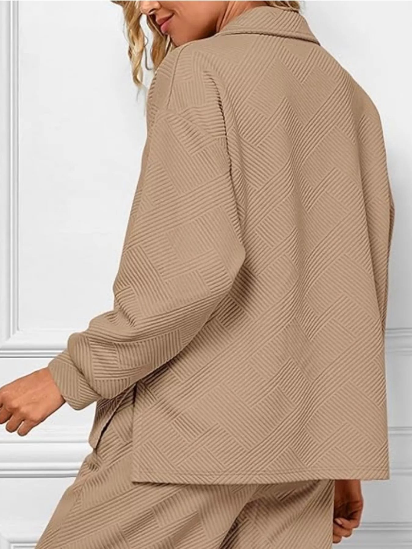 Side Slit Textured Top and Drawstring Pants Set (8 Colors)