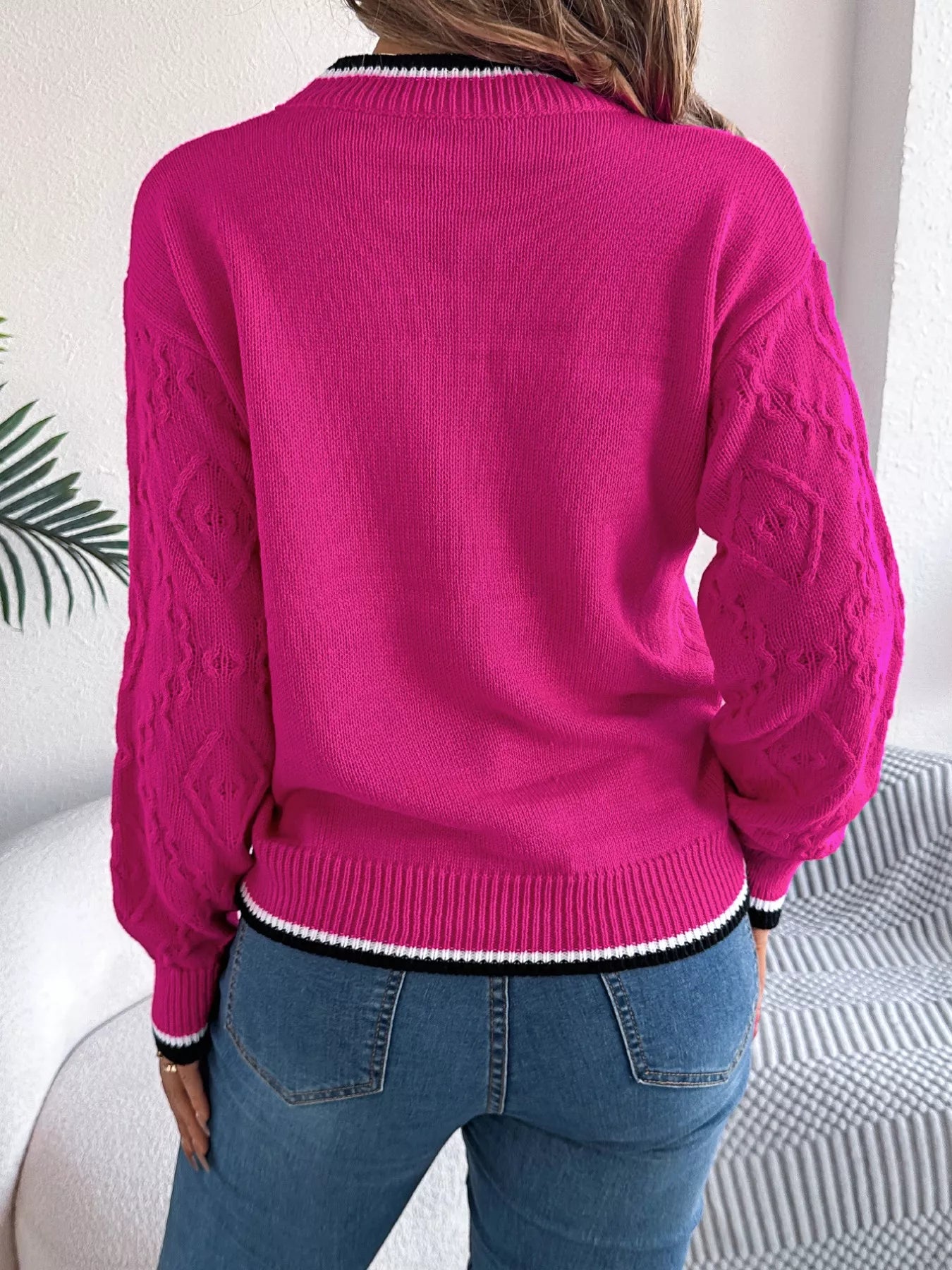 Contrast Trim Round Neck Sweater (3 Colors)