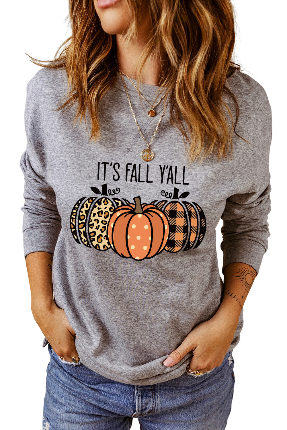 Khaki Fall Fashion Graphic Drop Shoulder Sweatshirt (4 styles/colors)