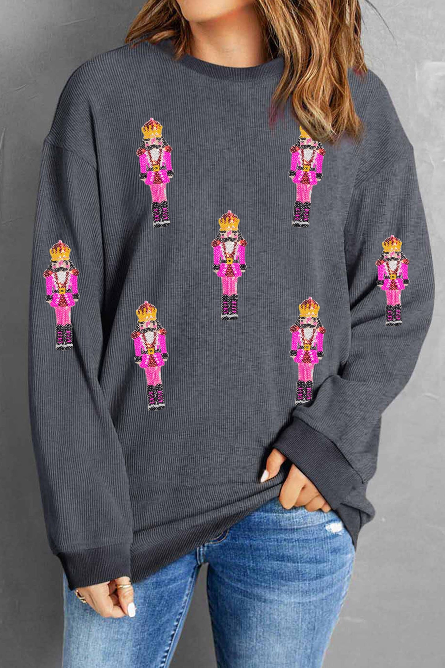 Gray Nutcracker Sequin Patterned Sweatshirt