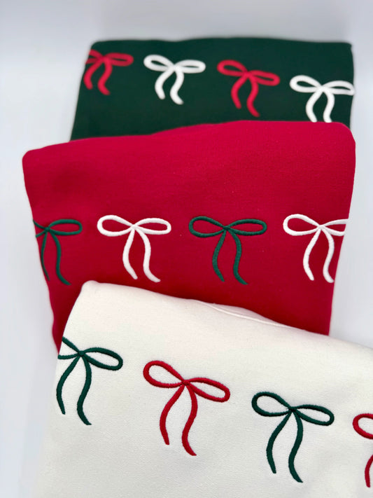 Embroidered Christmas Bow Sweatshirt