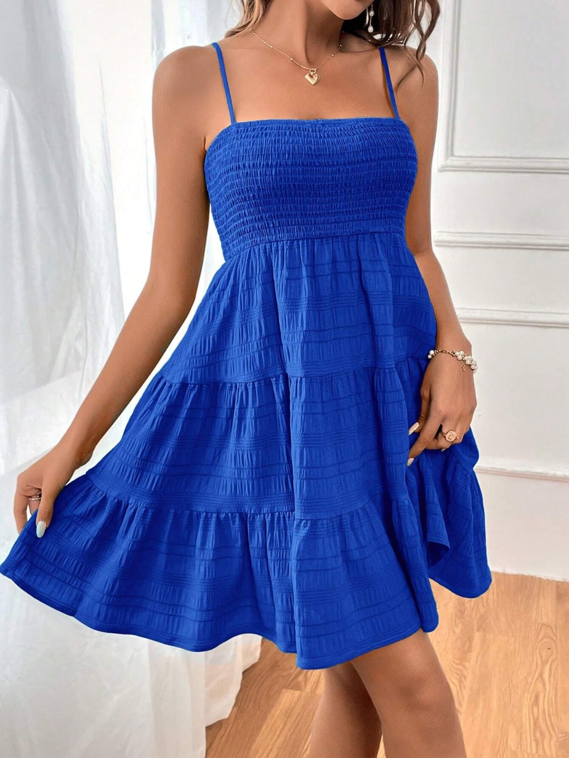 Smocked Tiered Sleeveless Mini Dress (3 Colors)