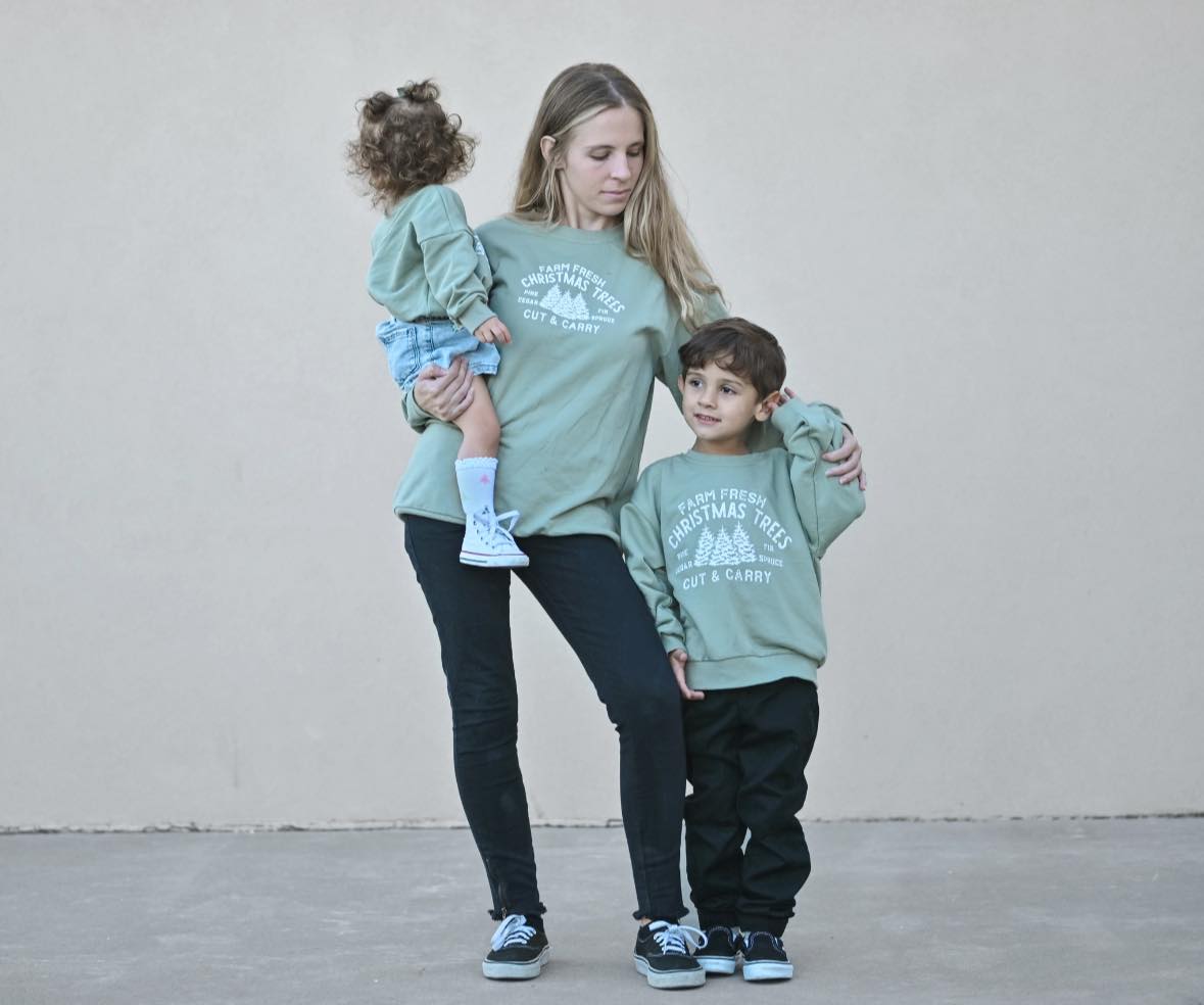 Farm Fresh Christmas Trees Sweatshirt Romper - Sage