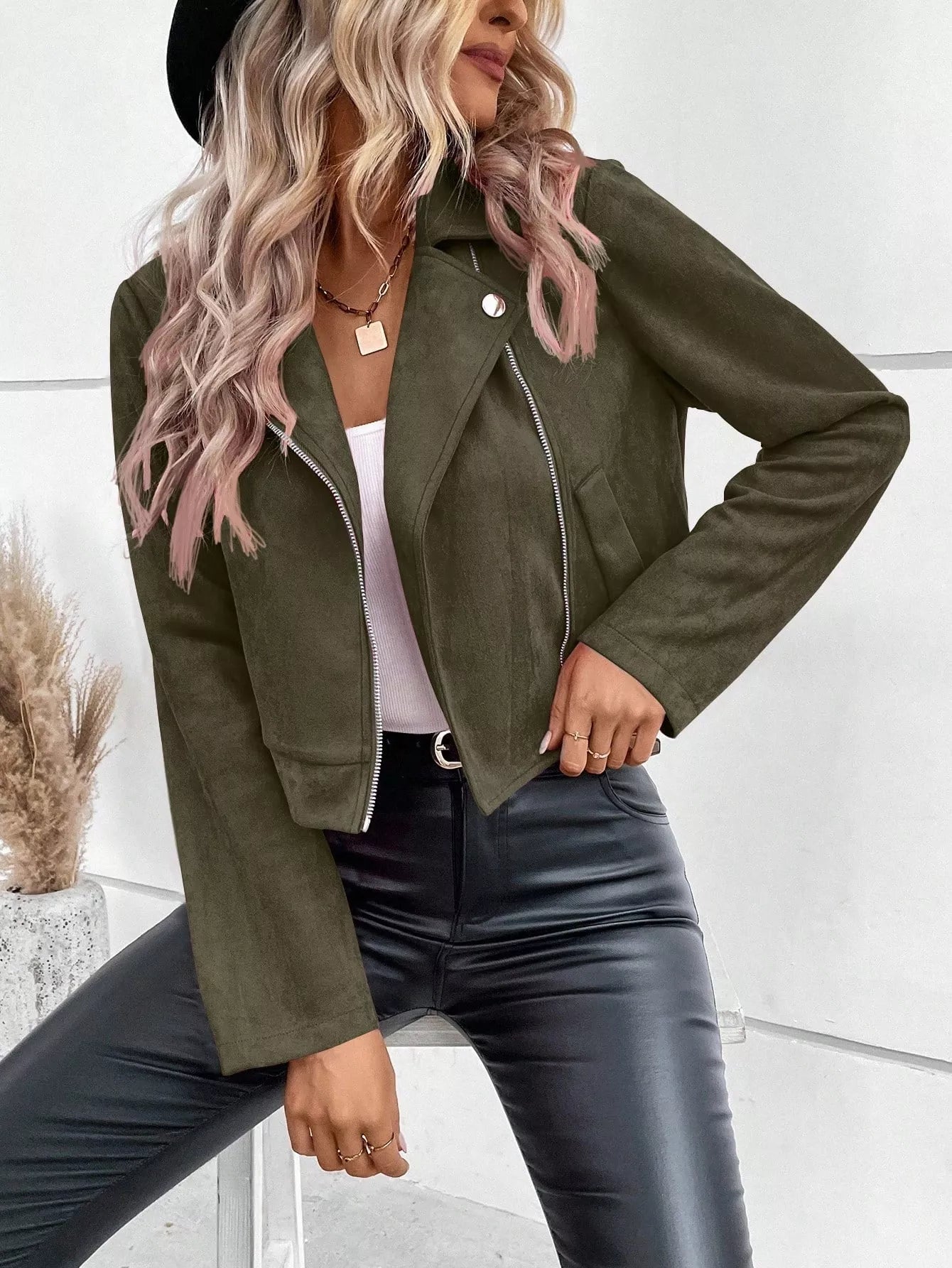Suede Moto Jacket with Zip Detail (6 Colors)