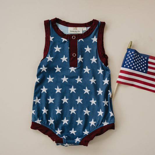 Navy Stars Henley Bamboo Romper
