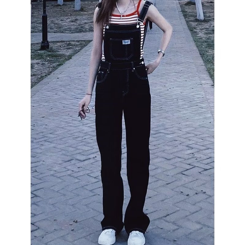 Denim High Waist Wide Leg Overalls Trousers (2 Colors)