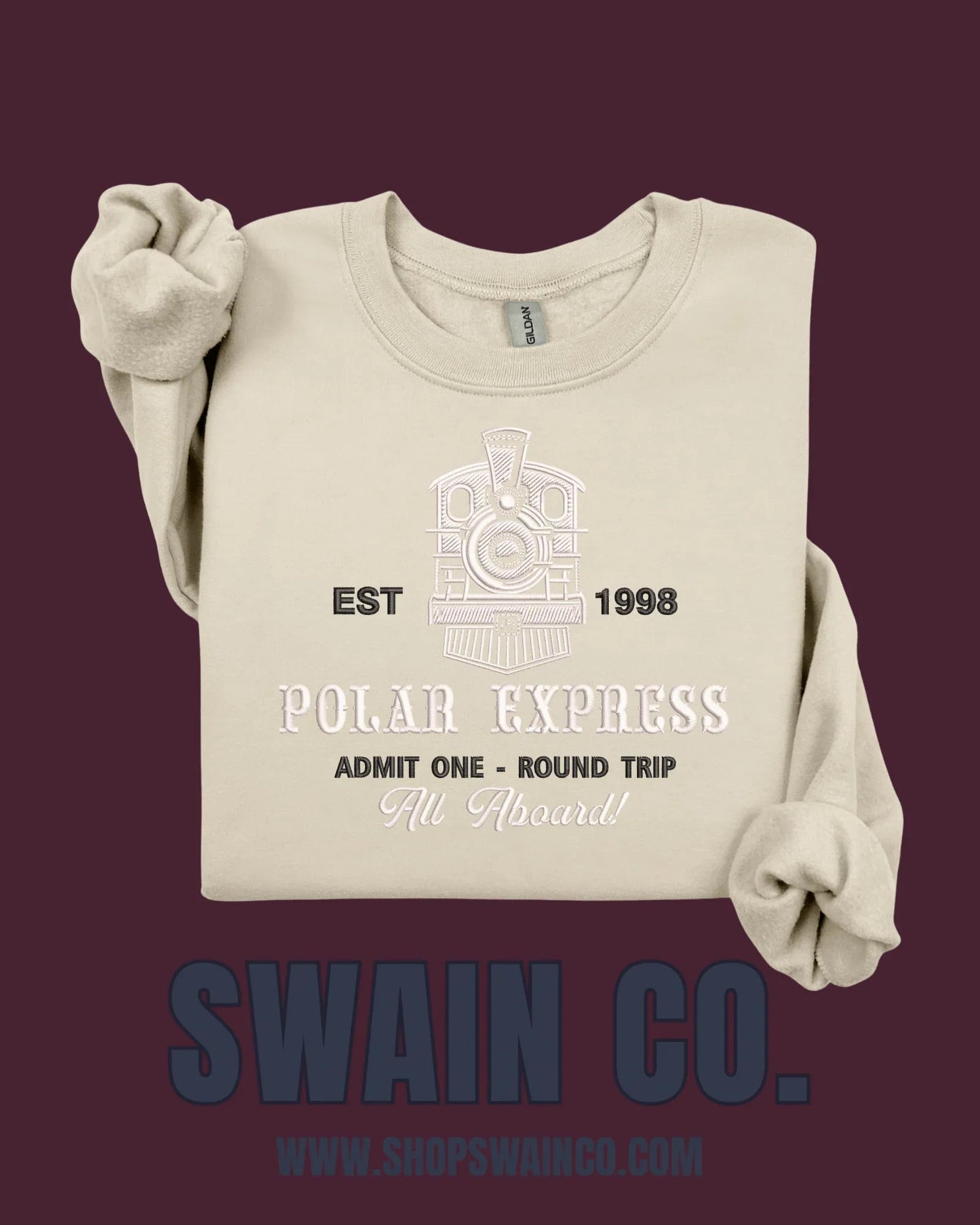 Christmas Train Embroidered Crewneck Sweatshirt