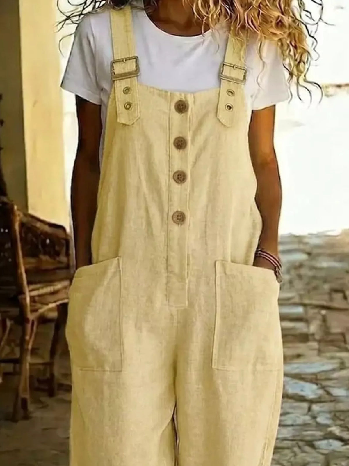 Button Front Wide Leg Overalls (7 Colors)