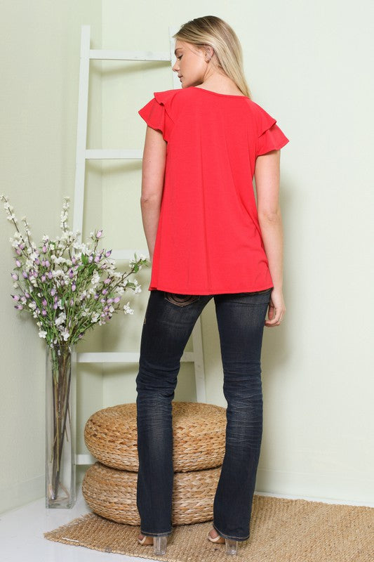 Solid Short Sleeve Tiered Top