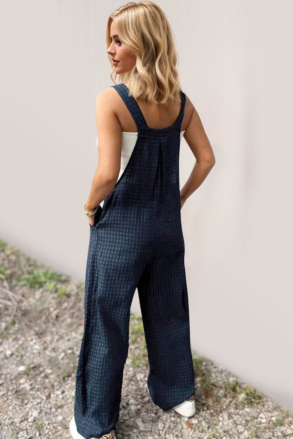 Plaid Wide Leg Overalls with Pockets