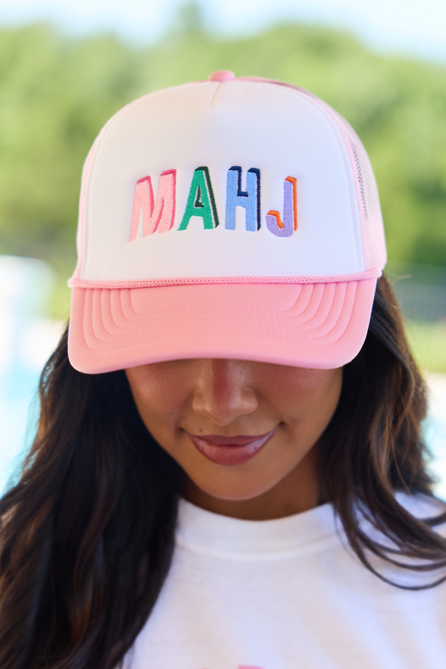 Mahj Multi White/Pink Embroidered Trucker Hat