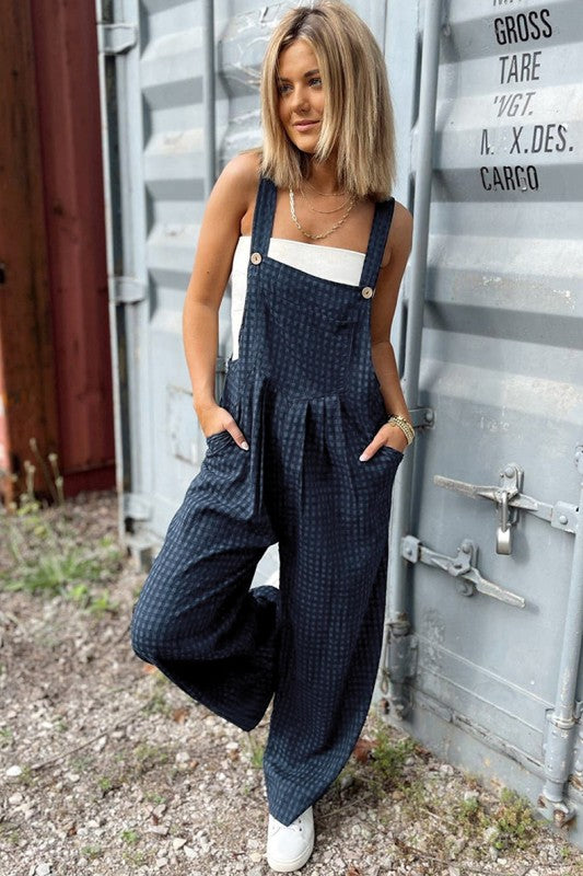 Plaid Print Buttoned Pocketed High Waist Jumpsuits