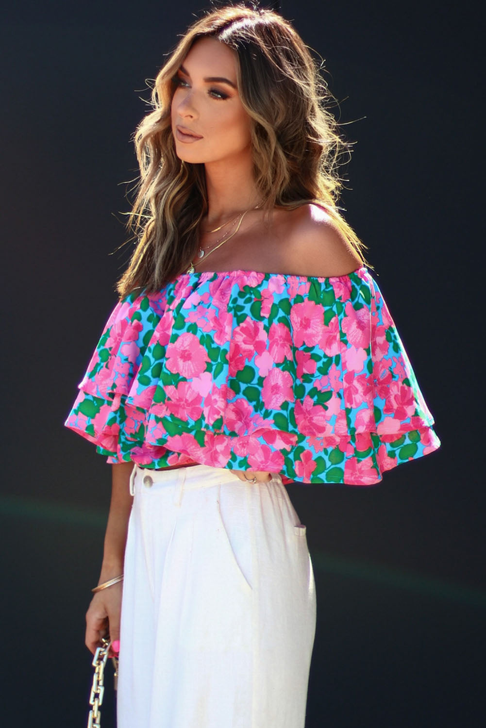 Floral Off-Shoulder Tiered Ruffle Blouse