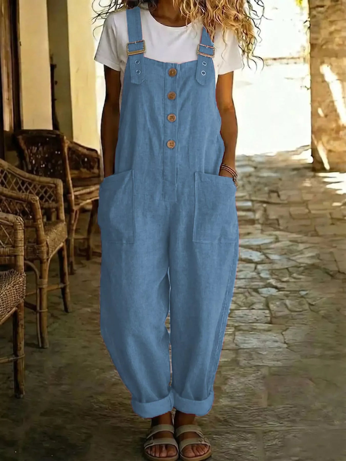 Button Front Wide Leg Overalls (7 Colors)