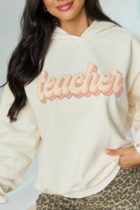 Teacher Retro Cream Graphic Hoodie