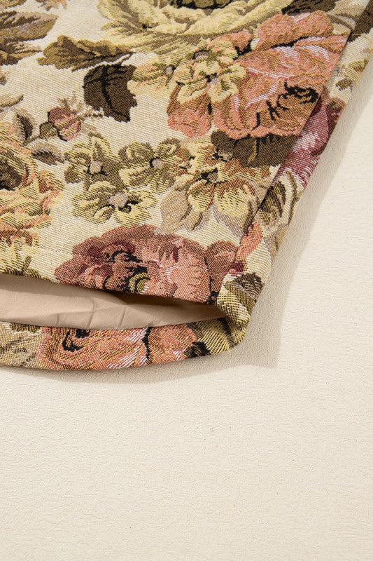 Floral Waffle Knit Patchwork Chest Pocket Buttoned