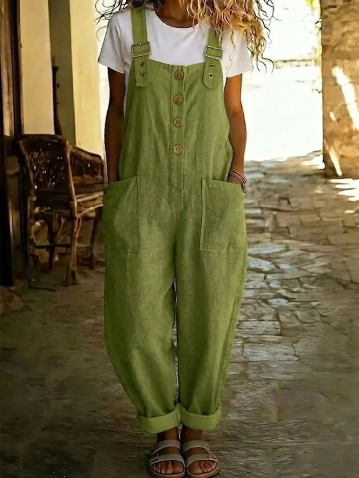 Button Front Wide Leg Overalls (7 Colors)
