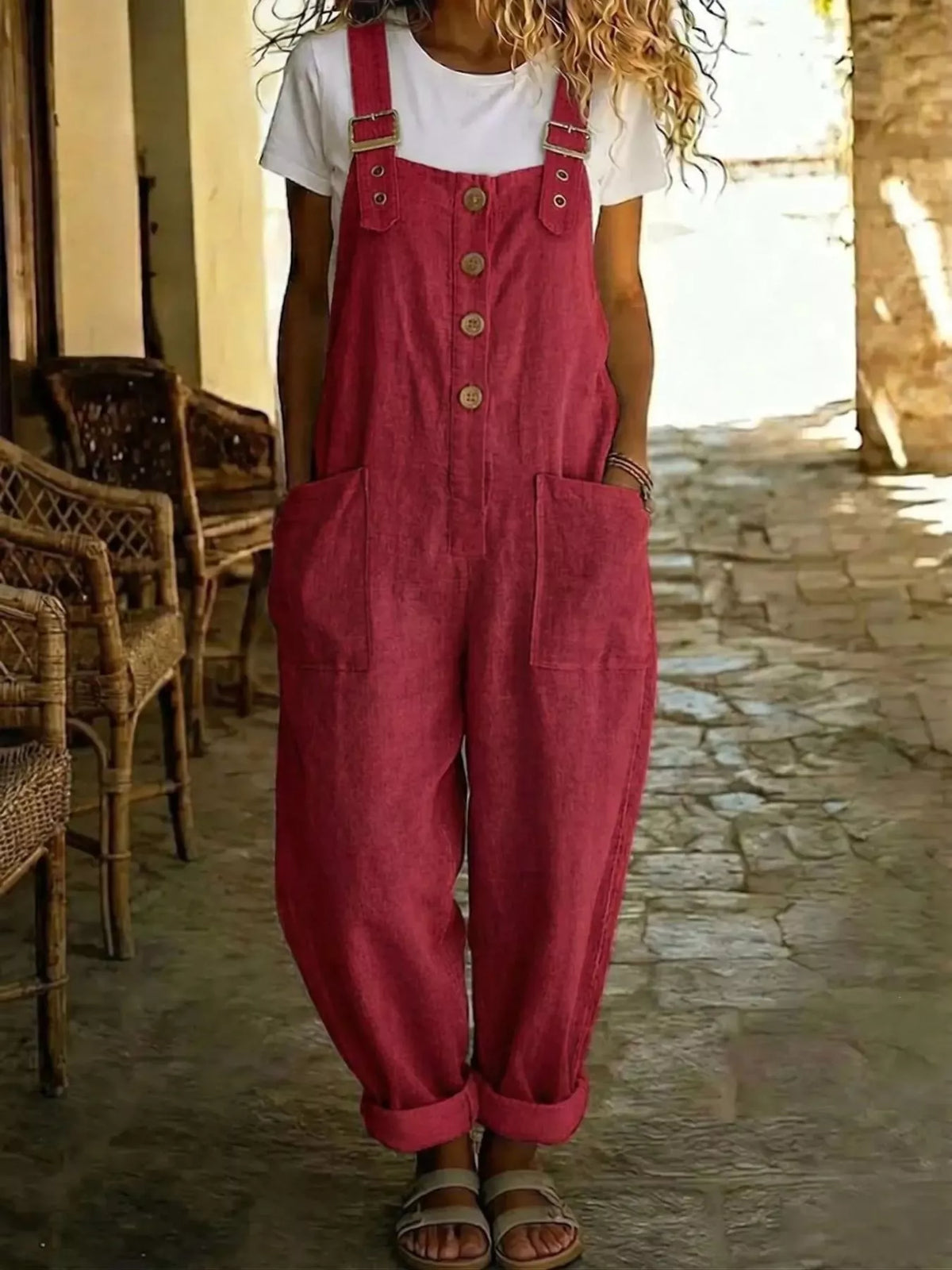 Button Front Wide Leg Overalls (7 Colors)