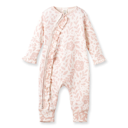 Floral Baby Girl Romper – Soft Cotton Zipper Pink One-Piece