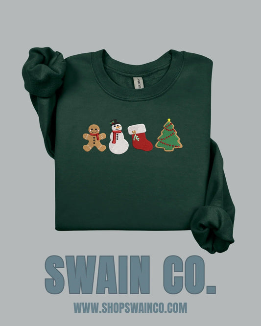Embroidered Christmas Cookie Crewneck Sweatshirt